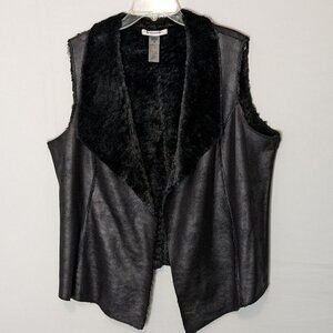 Women's ALLISON DALEY Black Faux Leather, Fur, High-Low Open Vest; Size 14P